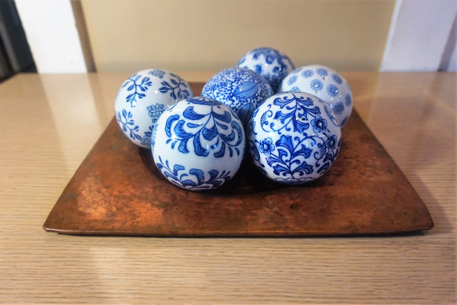 Ceramic Porcelain Blue and White Decorative Spheres Orb