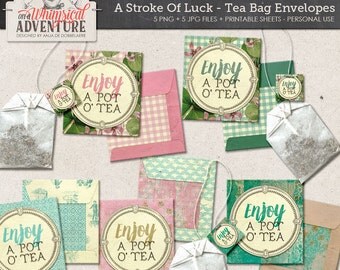 Saint Patricks Day printable DIY tea bag envelopes, digital download, printable collage sheet, high tea, tea bag, clover, spring tea party