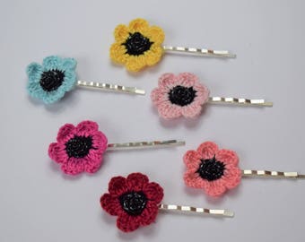 Flower Pins ~ Hair Pins ~ Girls Hair Pins ~ Set of 6 ~ Silver, Gold or Grey Pin Options- ~ Multi-color Flower Pins