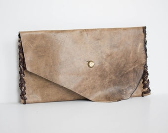Worn Leather Clutch - Worn Leather Bag - Distressed Leather Clutch - Soft leather bag- cell phone wallet clutch - raw leather bags