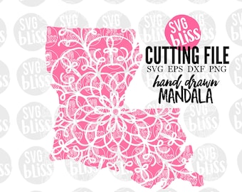 State SVG | Louisiana SVG| Cutting File for Cricut or Silhouette Crafters| svg eps dxf png| Handdrawn Mandala art