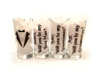 Single Glass - Will you be my groomsman - Will you be my best man - Personalized shot glasses with names - Groomsman proposal