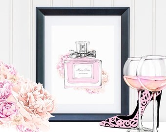 Miss Dior Print Fashion Wall Art Watercolor Fashion Illustration Dior Poster Watercolor Peonies Print Pink Yellow Peonies Pink Wall Decor