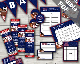 All Star Sports Baby Shower. Baby Boy. Includes Editable Baby Shower Invitations, Decorations and Games. Editable. Printable.