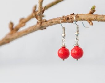 Red color earrings, Bright red earrings, Ohrringe rot, Rote ohrringe, Boucles d'oreilles rouge, Orecchini rossi, Pendientes rojos 8mm 0.3in
