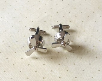 Propeller Air Plane Airplane Pilot Cufflinks Cuff Links in Silver