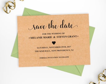 Save the Date Card Editable Template, Editable Save-the-Dates, Rustic Kraft Printable Save the Date Editable Template, Instant Download