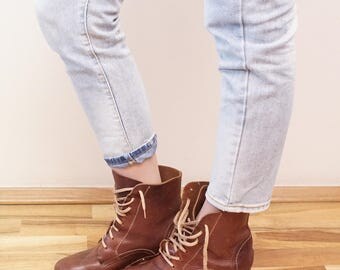 Real Vintage Wooden Soles Boots Brown Leather Booties woman shoes Eu39 UK6 US8 1/2