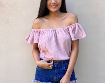 Off The Shoulder Top, Ruffle Top, Women's Blouse, Women's Top, Ruffle Crop Top, Festival Top, Boho Top, Women's Crop Top, Coachella