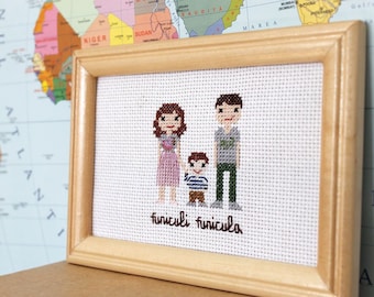 Cross Stitch Portrait, Custom Portrait Cross Stitch Gift - finished and framed photo embroidery, Family Photo Cross Stitch, Anniversary Gift