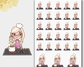 Food Stickers, Vicky Girl, Cook Stickers, Kawaii Girl, Steaming, Planner Stickers, Oven Stickers,Stove Stickers,Cooker Stickers,Cute Sticker