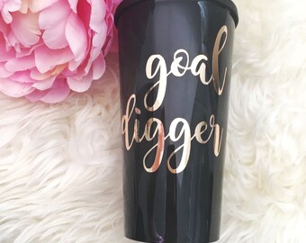 Goal Digger Travel Coffee Mug.Travel Coffee Cup.Travel Mug.Gift for Her.Inspirational Mug.Gift Under 30.Boss Lady Mug.Black Mug.Travel Cup