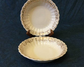 Vintage American Limoges Fresno Gold 22K Gold Trimmed Roses Rimmed Soup Bowl, Set of 2