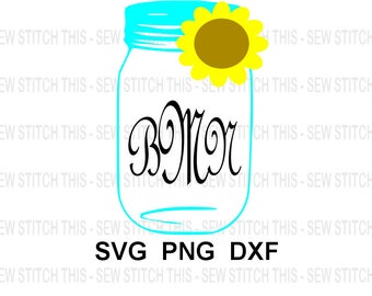 Mason jar svg, Southern jar, Sunflower svg, Monogram frame, Summer svg, Monogram svg, Flower svg, png, dxf, Jar svg