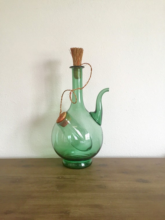 Italian Green Glass Wine Decanter with Ice Compartment