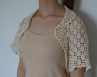 Crochet Cream Bolero 100% Cotton for Women