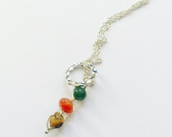 Peas in a Pod Silver Chain Necklace with Gemstone Pendants