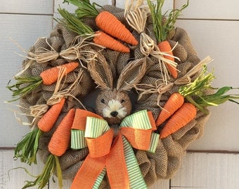 Easter wreath,Easter Bunny wreath,Burlap Easter wreath,Bunny and carrot wreath decor,Natural Easter wreath,Spring wreath,Garden wreathEaster