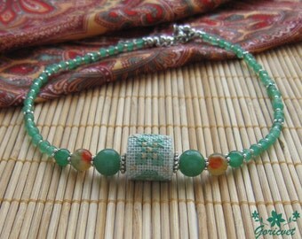 Gift for women gifts for her green necklace choker beaded everyday jewelry jade necklace gemstone necklace boho jewelry embroidery jewelry