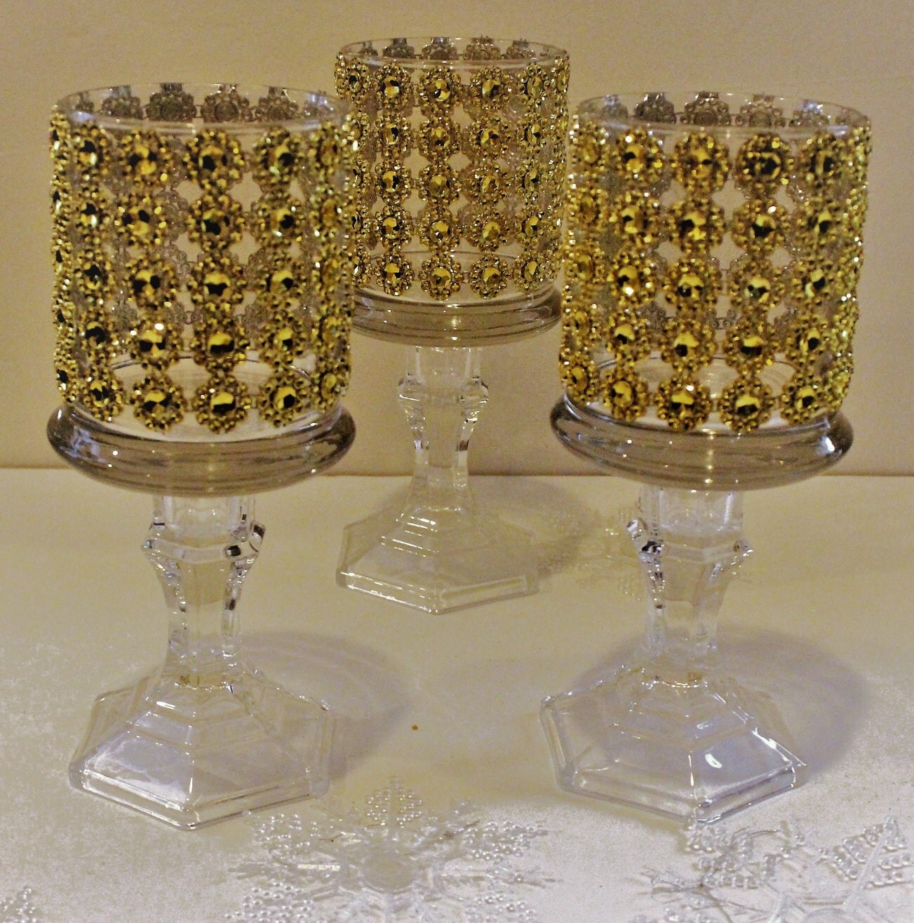 Set of 10 Tall Glass Candle Holder Wedding Centerpiece Bling