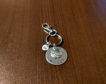 Personalized basketball keychain, basketball gift, team gift, girl's boy's basketball, hand stamped, name, custom stamped, personalized
