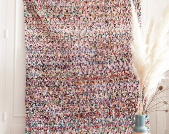 Moroccan Boucherouite multicolor rug / Azilal / Berber / Colorful/ Triangle pattern / Boho / Ethnic / Soft / Shaggy / Moroccan