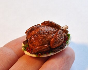 Dollhouse miniature Christmas, miniature turkey, Christmas miniature food, scale one inch, miniature Christmas, Dollhouse Christmas