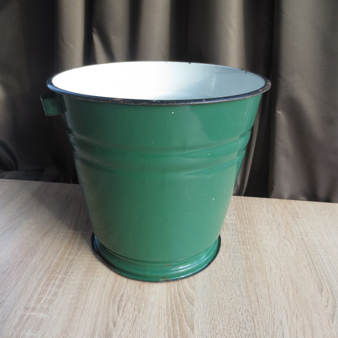 Green enamel bucket enamel pail pail farmhouse vintage