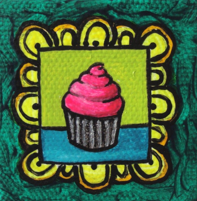 cupcake painting bakery art mini artwork stocking stuffer