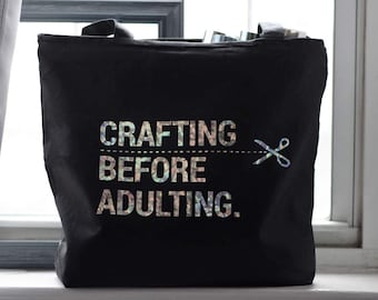 Zipper Canvas Tote Bag | Crafting Before Adulting - Sturdy Zipper Tote, Artist Tote, Art Tote, Craft Storage, Large Tote, Carryall