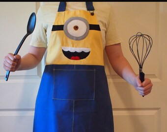 Minion Apron, Midsize apron, Easiest Halloween Costume Ever, Easiest Gift Ever, Heavy duty Apron, Overall Buckle, Duck Cloth