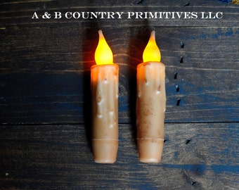 2/Set Battery Operated Timer Taper Candles, 4 inch, Grungy Wax Dipped LED candle, Primitive Decor, Country Decor, Country Craft Supply