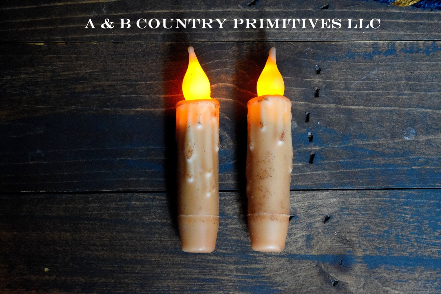 TWO 4 inch LED Grungy Cream Wax Dipped Battery Operated