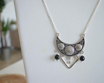 Necklace ethnic necklace silver rhinestones