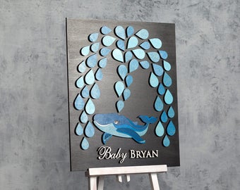 Whale Baby Shower Guest Book Alternative Baby Shower Guestbook Baby Boy Shower Guest Book Baby Shower sign in 3D guest book - CUSTOM COLORS