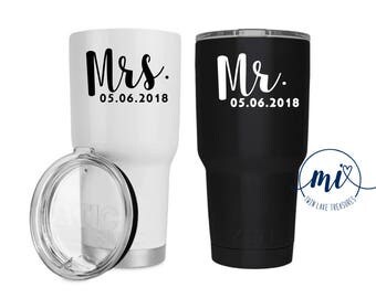 Mrs. & Mr. Date Decal / Custom Color, Size / Wedding, Engagement, Save the Date, Black, White, Married, Marriage DECAL ONLY