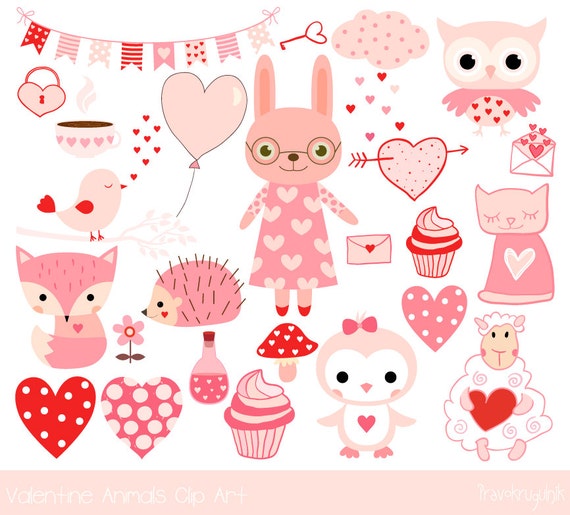 Download Cute Valentine animal clipart Pink kawaii animal clip art