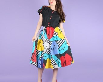 80s Abstract Colourful Summer Dress