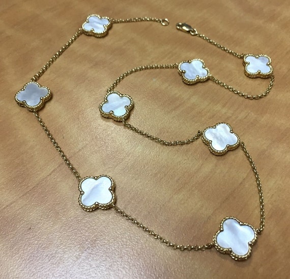 14k Yellow Gold Clover Station Necklace Mother Of Pearl