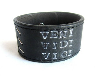Mens black leather bracelet, inspirational leather bracelet, mens black leather cuff bracelet, inspirational quote leather bracelet