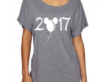 Disney Shirt for Women - 2017 with Mickey Mouse Balloon Cute Disney Loose Fitting Top Great for Family Reunion in Disney World or Disneyland
