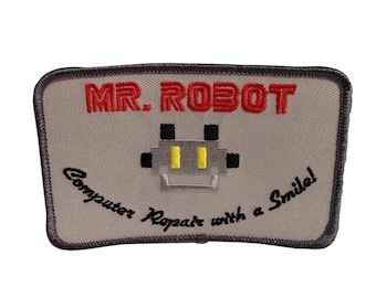 Computer Repair With A Smile! Patch As Worn By Mr. Robot In The TV Show Costume Embroidered Iron On Sew Badge Jacket Hat Mr FSociety Gray