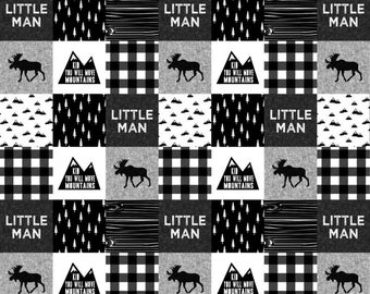 Woodland Little Man Quilting Fabric. Fabric by the Yard. Cotton Knit Jersey Minky Moose Forest Trees Nursery Camping Cheater Quilt Mountains