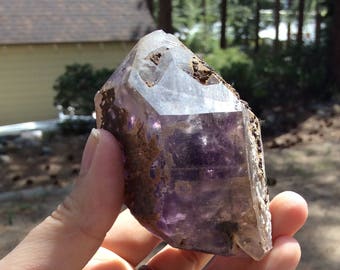 Brandberg amethyst with Elestial formation and garnet cluster