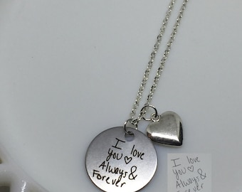 Engraved Handwriting Necklace, Signature Necklace, Engraved Signature Handwriting, Signature Necklace, Custom Handwriting Necklace