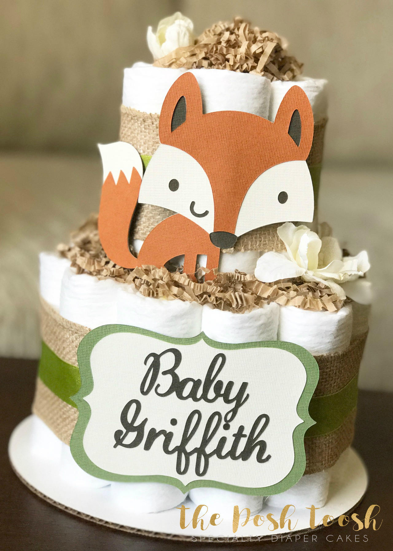 Gender Neutral Woodland Diaper Cake Baby Shower Centerpiece