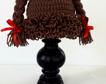 cabbage patch hat - girl hats - photo prop - baby hat - newborn toddler child adult - baby shower gift - pigtail crochet hat - beanie hat