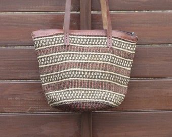 sisal tote bag-sisal shoulder bag-jute shopper market bag-sisal leather bag-vintage sisal beach bag-wicker beach tote bag-boho sisal bag