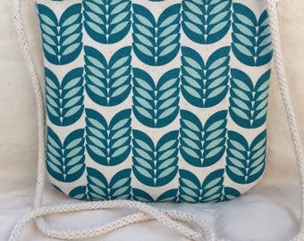 Crossbody Purse – Teal Floral Japanese Fabric, Cross Body, Cross-Body, Smartphone Bag, Grab + Go Purse, Hip Pouch, Festival Purse Handbag