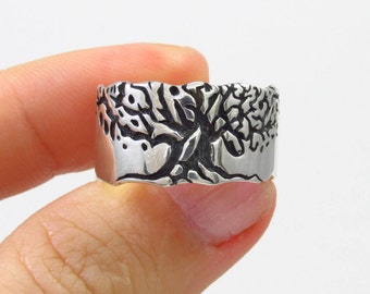 Tree Of Life Ring – Solid 925 Sterling Silver Family Band, 3-14 Sizes, Simple Plain Design